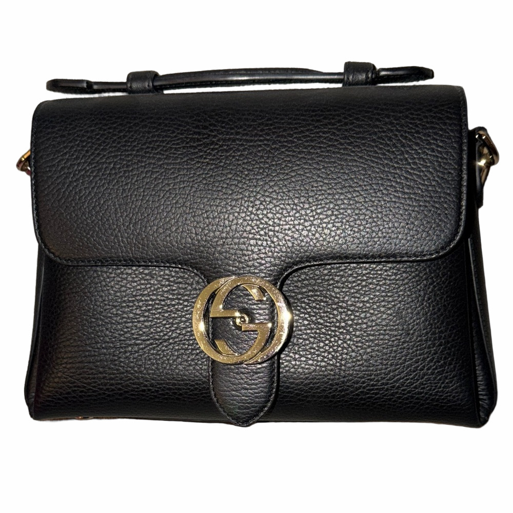 SOLD. ❌❌❌❌Gucci Interlocking GG Black Leather Bag w COA - Picture 1 of 9